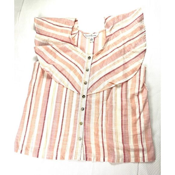 French Laundry Striped Cotton Flutter Sleeve Button-Front Blouse EUC M - Picture 5 of 7